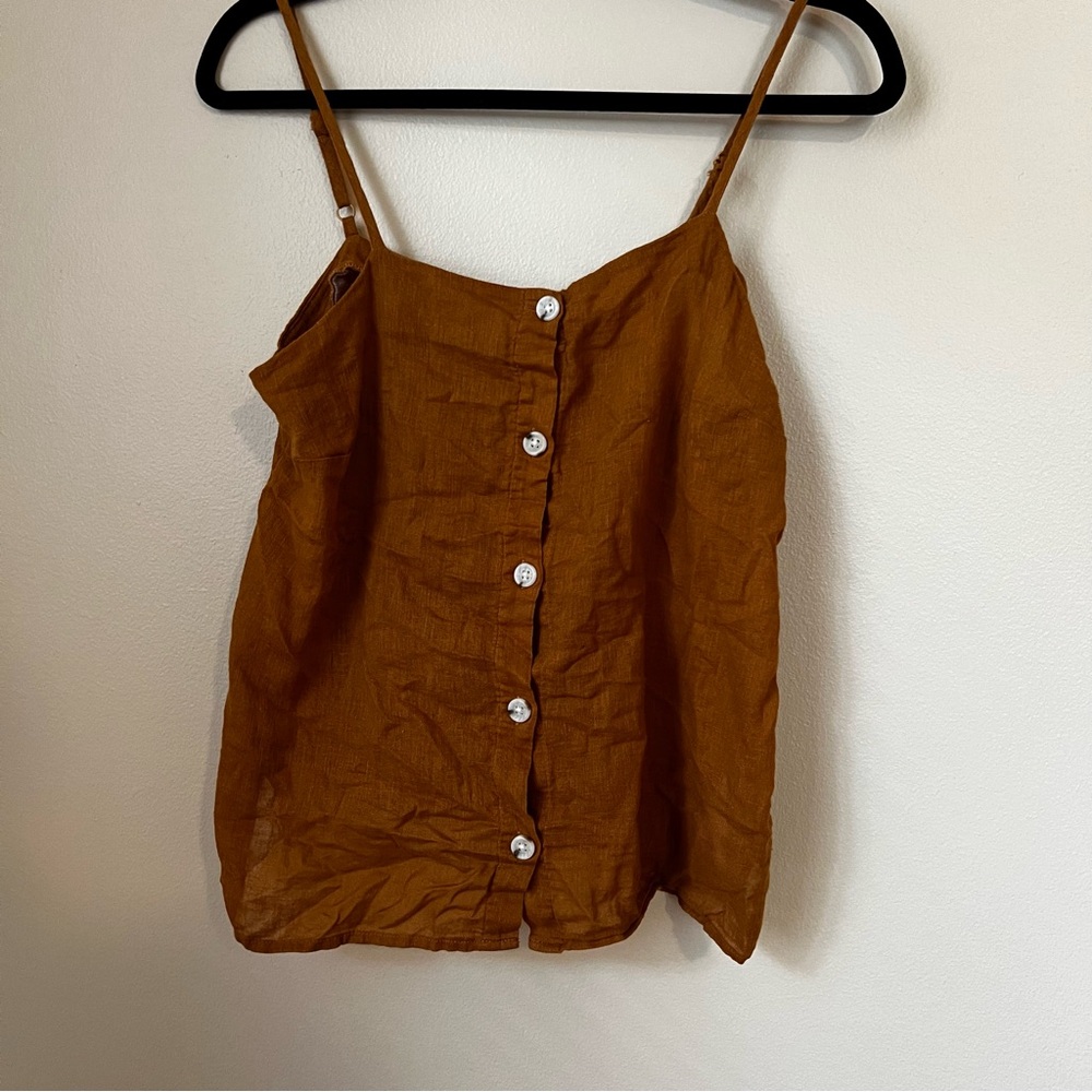 Linen Mustard Button Up Spaghetti Strap top size small